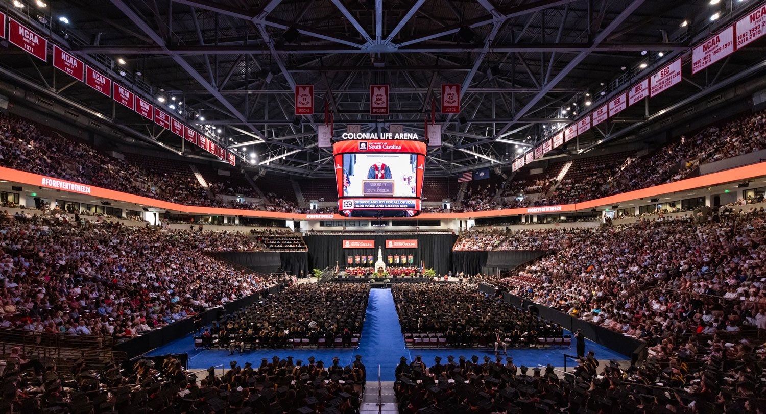 wide angle interior of Colonial Life Arena during commenecement