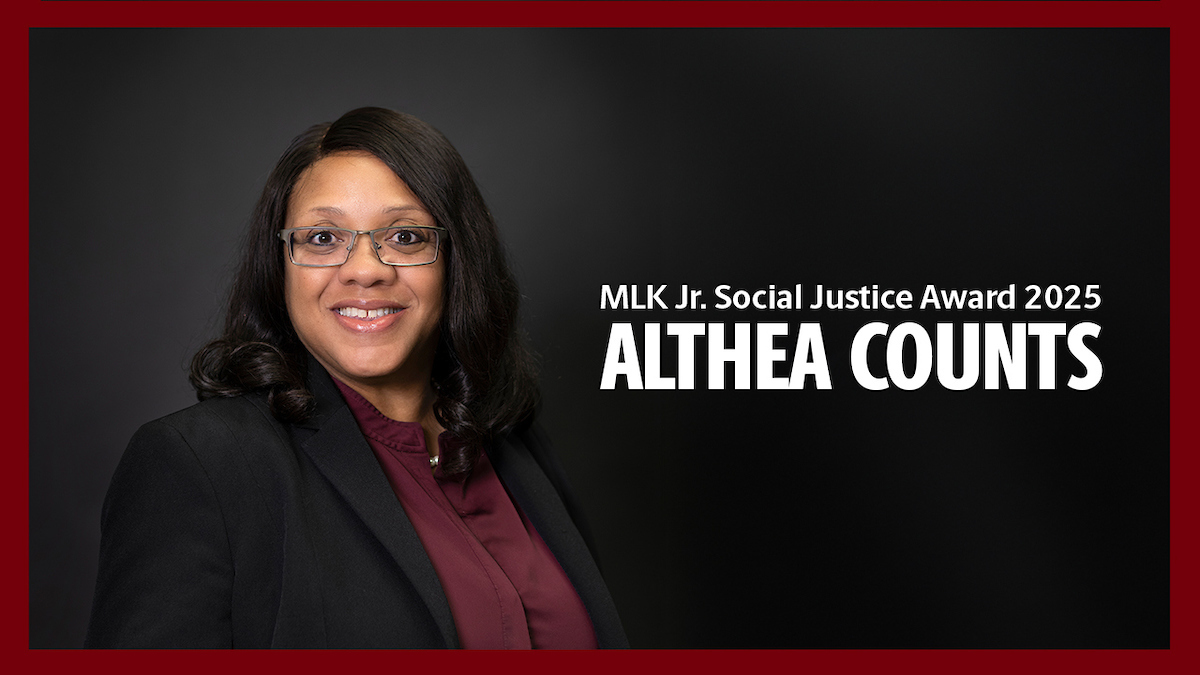 head and shoulders photo of a woman against a dark background with the words MLK Jr. Social Justice Awards 2025 Althea Counts