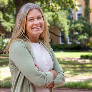 Woman standing on campus